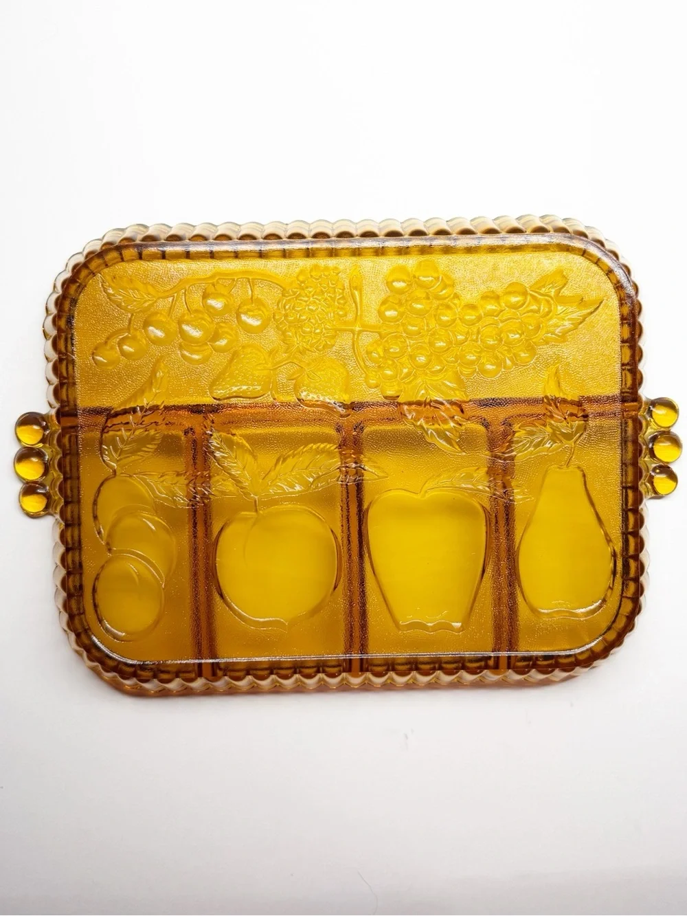 Vintage Ornate Amber Indiana Glass Relish Fruit Tray